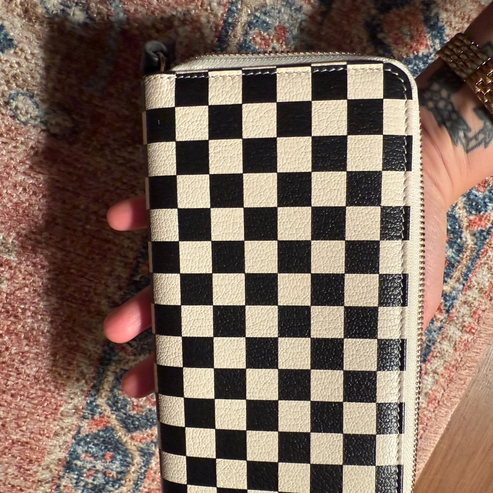 Clare V Checkered Zip Leather Wallet